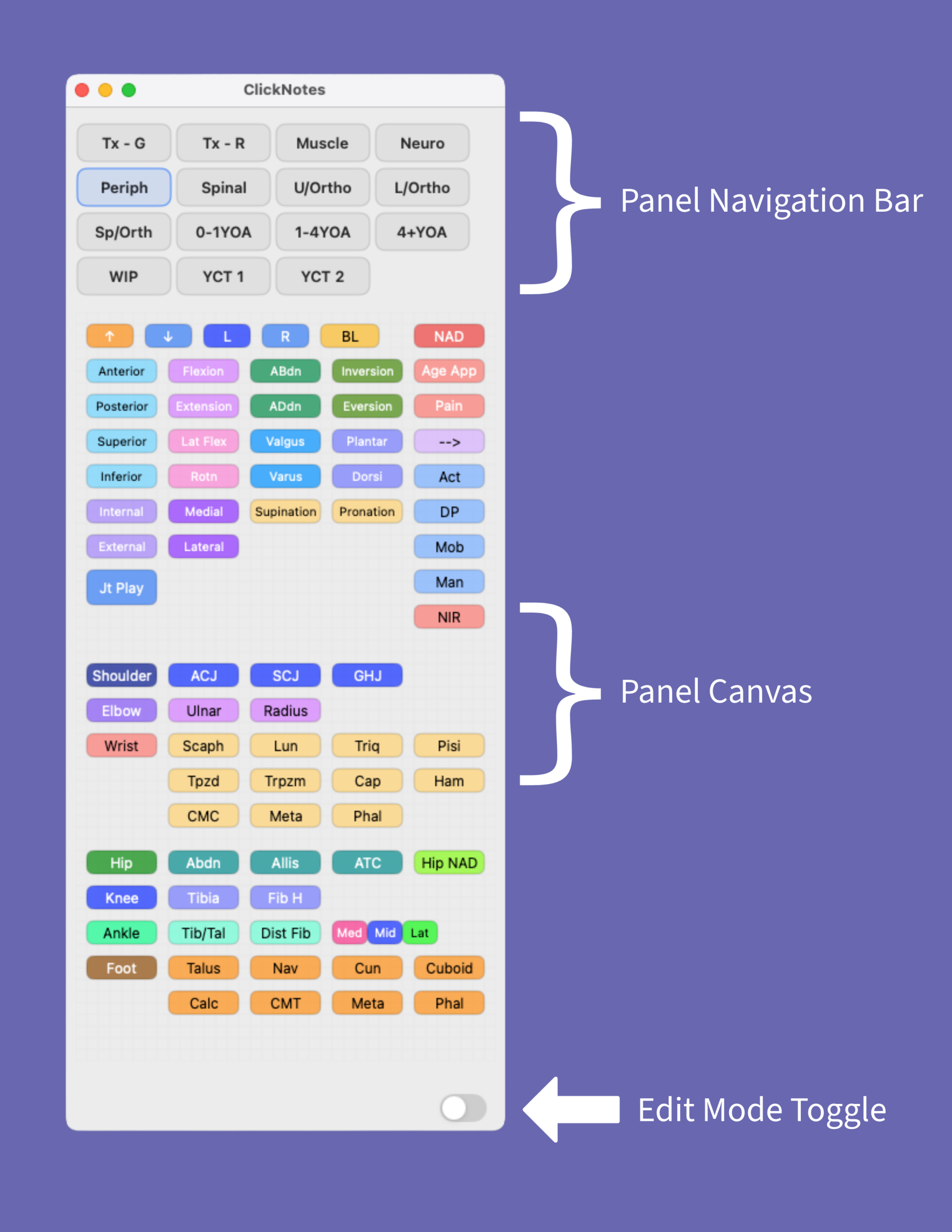 ClickNotes Main Layout Overview (macOS)